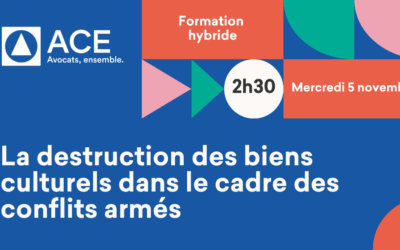 Formation hybride «La destruction des biens culturels dans le cadre des conflits armés» Commission Droit de l’Art – Mercredi 5 novembre de 14h30 à 17h