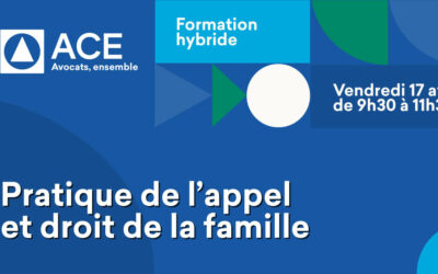 Formation hybride « Procédure d’appel & droit de la famille : ce qu’il faut savoir aujourd’hui » Vendredi 17 avril 2026, de 9h30 à 11h30